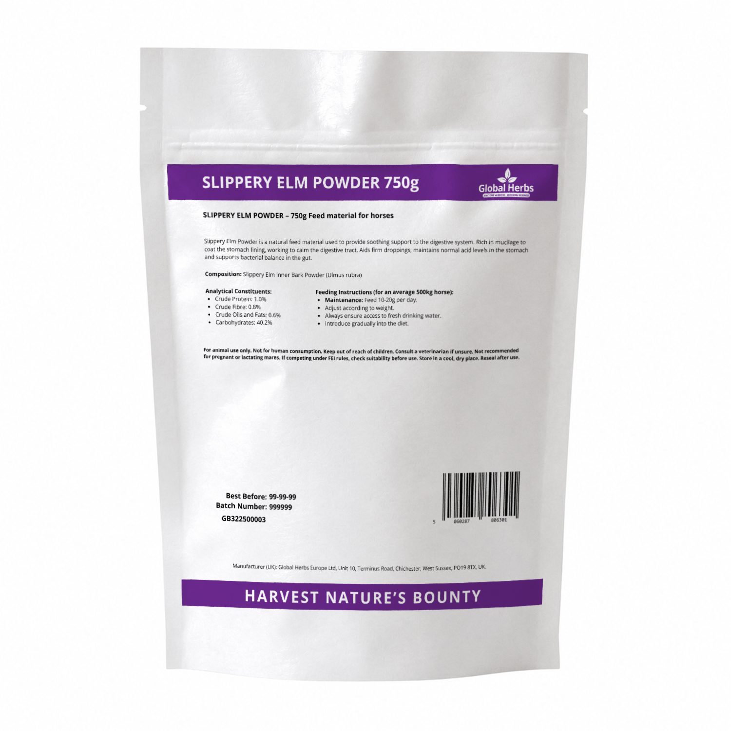 Slippery Elm Powder Refill Pouch 750g - Global Herbs